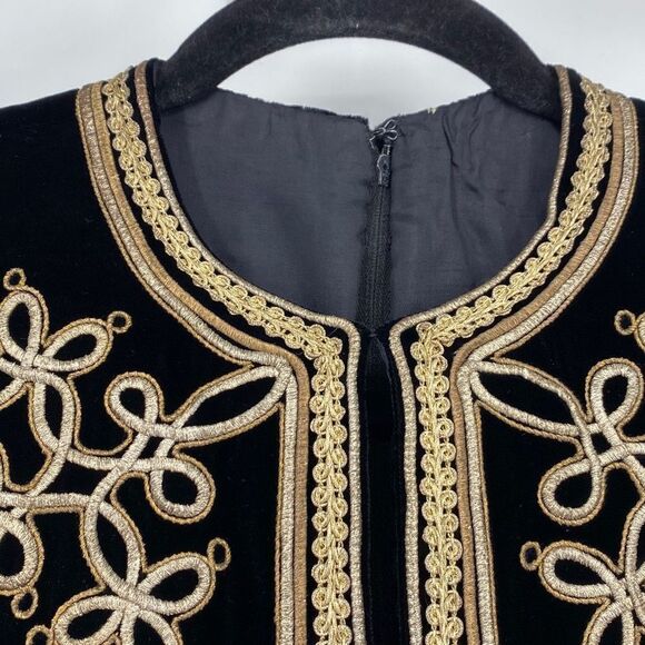 Abe Schrader Vintage Velvet Long Sleeve Tunic Dress Gold Embroidery Black Size 8 - Picture 11 of 16